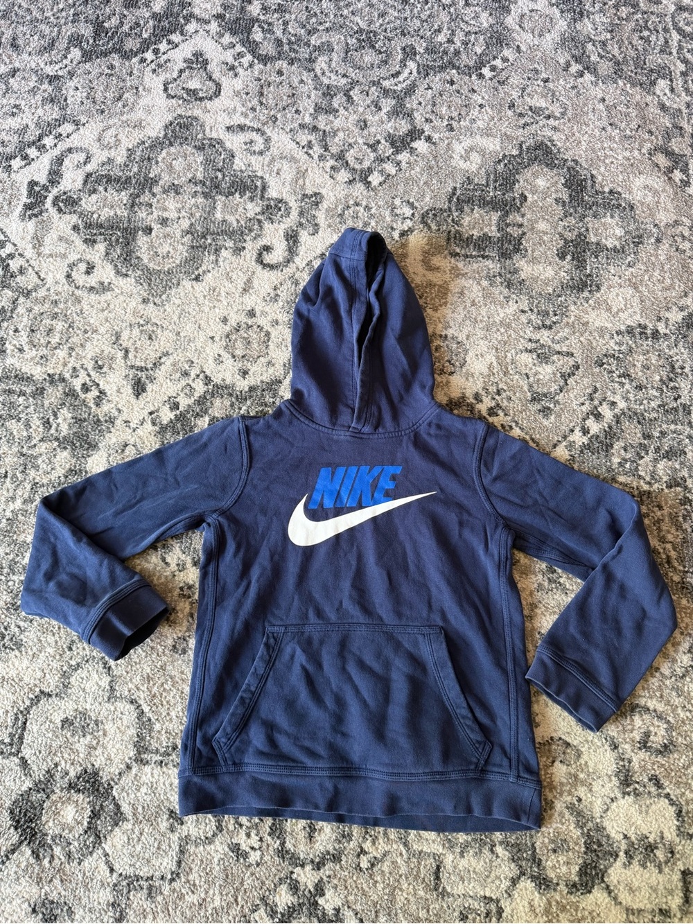 Nike Navy Blue Hoodie with White Swoosh and Blue Logo